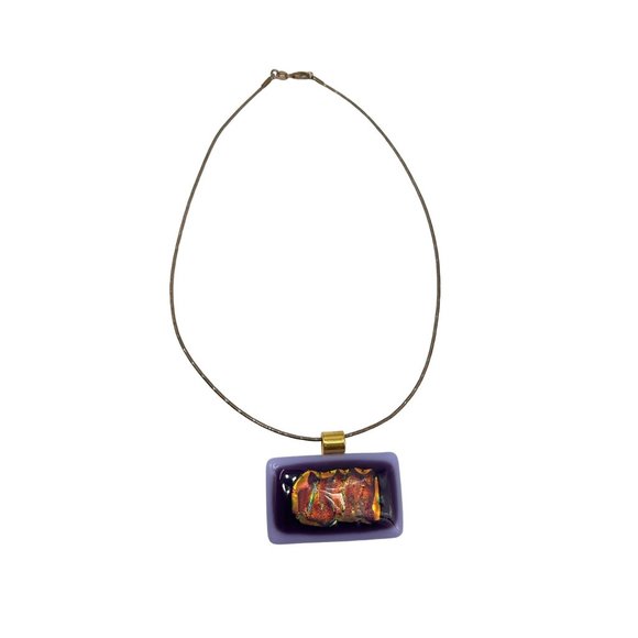 Dichroic Glass Pendant Necklace Sterling Silver Snake Chain Handcrafted Jewelry - Picture 1 of 8